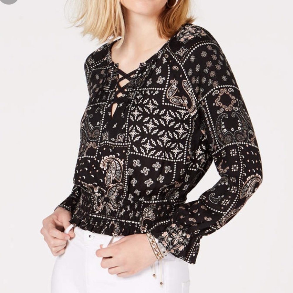 🌹 AMERICAN RAG patchwork paisley peasant blouse